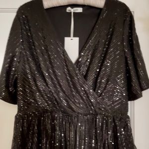 Grace Karin Sequin Top Size XL Split Sleeves Black